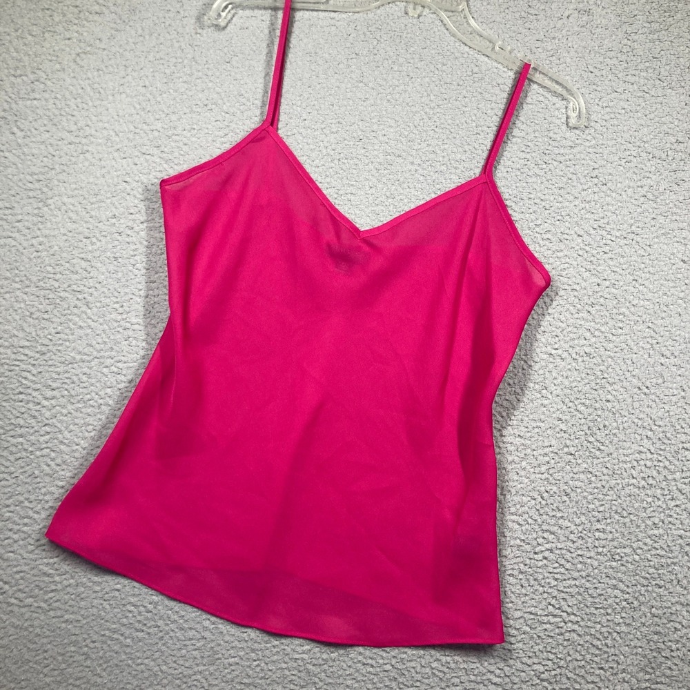 Chaps Cami Camisole Women Petite L Hot Pink V-Neck Spaghetti Strap Top FLAW